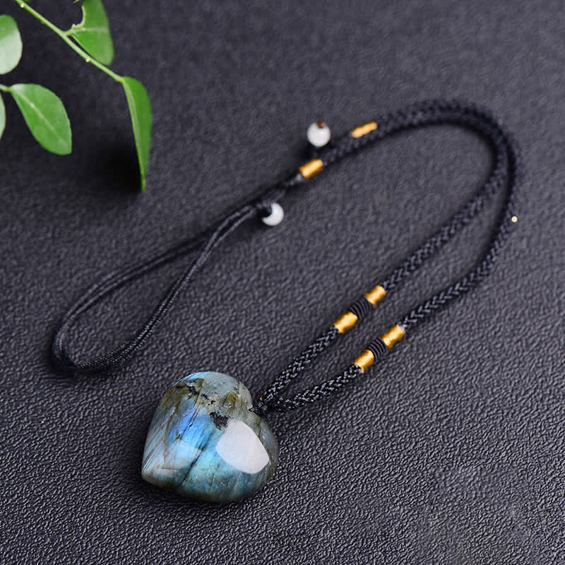 Karma Stone Labradorite Love Heart Support Necklace Pendant