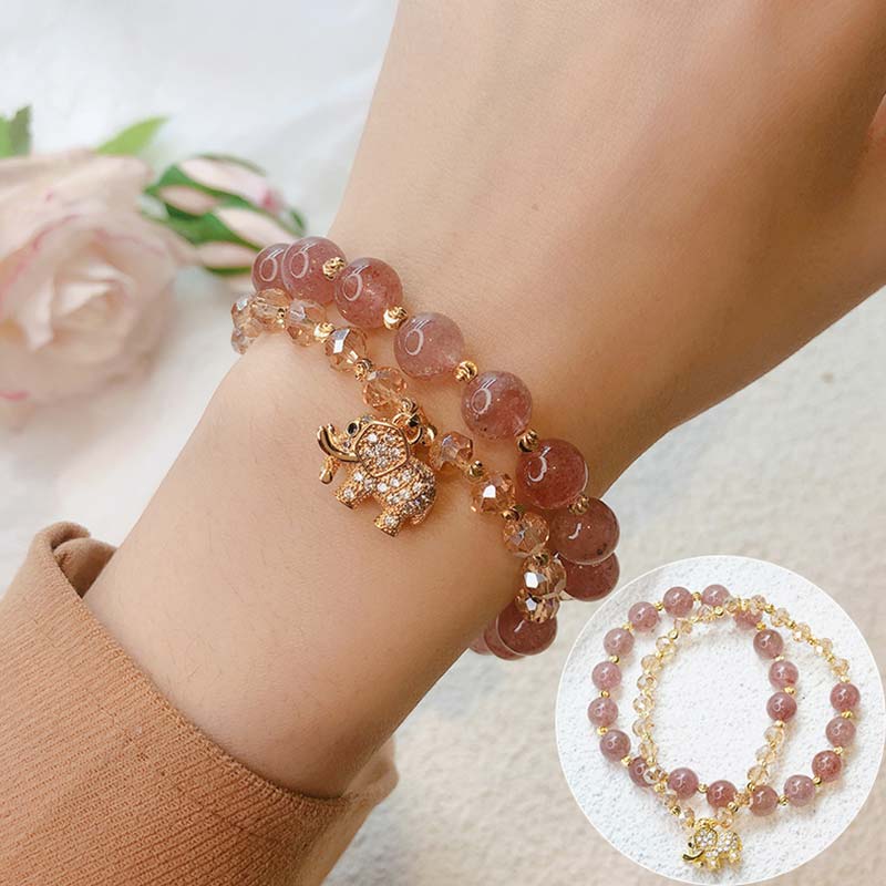 Karma Stone Rose Quartz Elephant Healing Energy Charm Bracelet