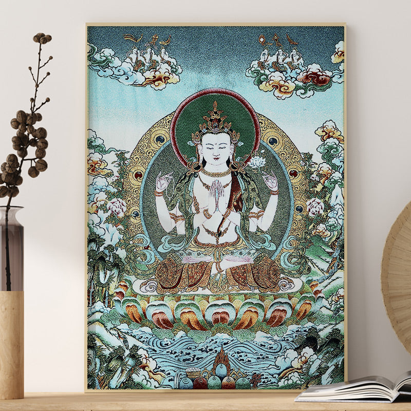 Karma Stone Tibetan Embroidery White Tara Thangka Tapestry Wall Hanging Wall Art Meditation for Home Decor