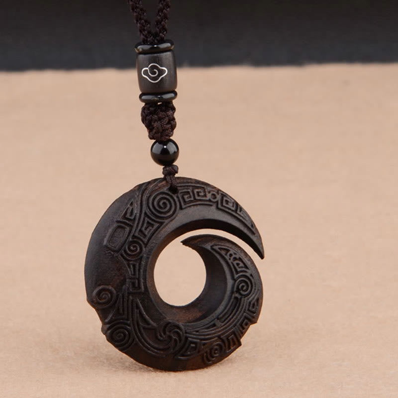 Karma Stone Small Leaf Red Sandalwood Ebony Wood One's Luck Improves Design Patern Protection Necklace Pendant