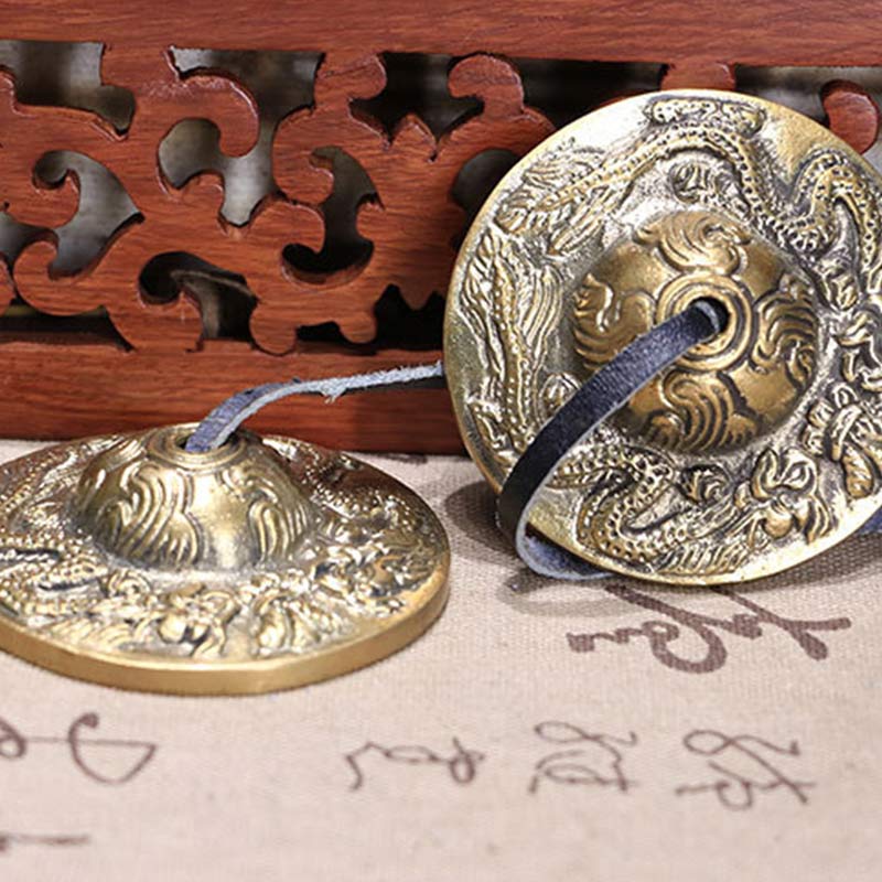 Karma Stone Tibetan Tingsha Bell Six True Words Dragon Copper Balance Decoration With Bag