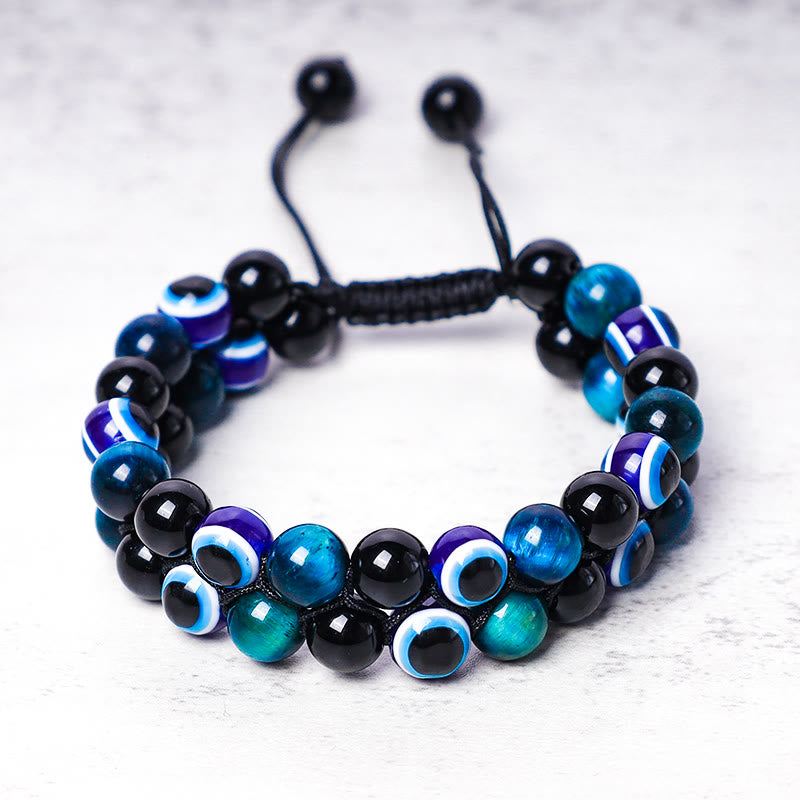 Karma Stone Evil Eye Hematite Tiger Eye Protection Beaded Bracelet