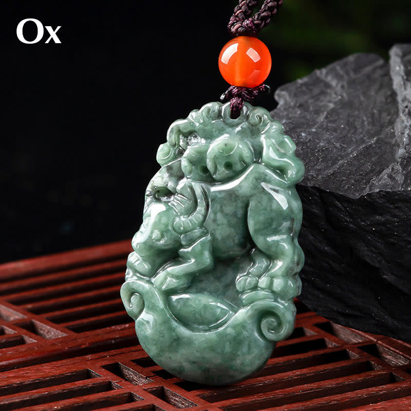 Karma Stone Natural Jade 12 Chinese Zodiac Prosperity Necklace Pendant