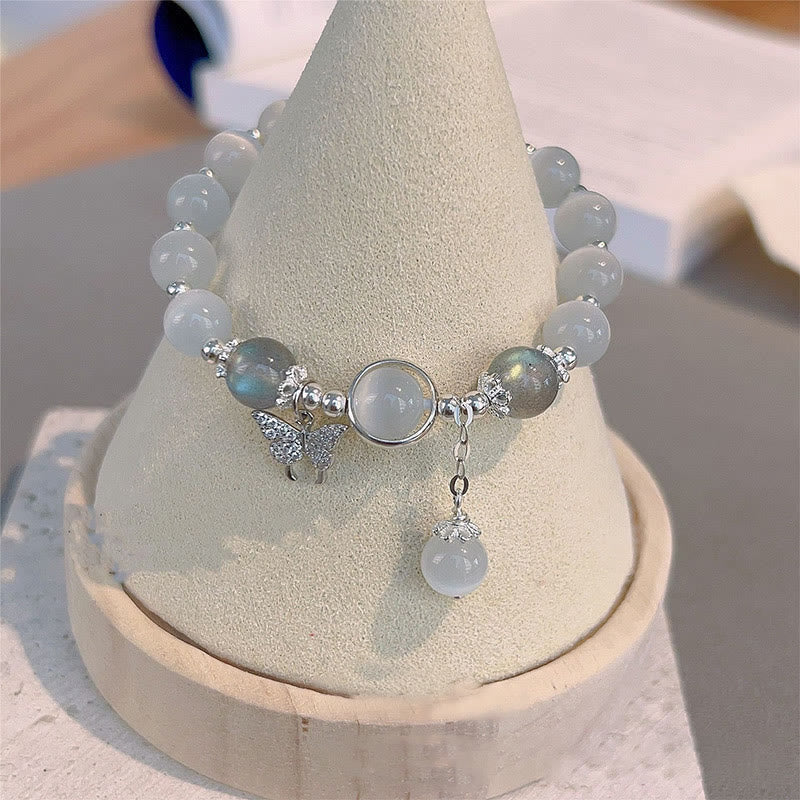Karma Stone Cat's Eye Moonstone Butterfly Star Charm Support Bracelet