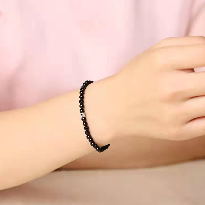 Karma Stone Natural Black Obsidian Smoky Quartz Purification Strength Bracelet
