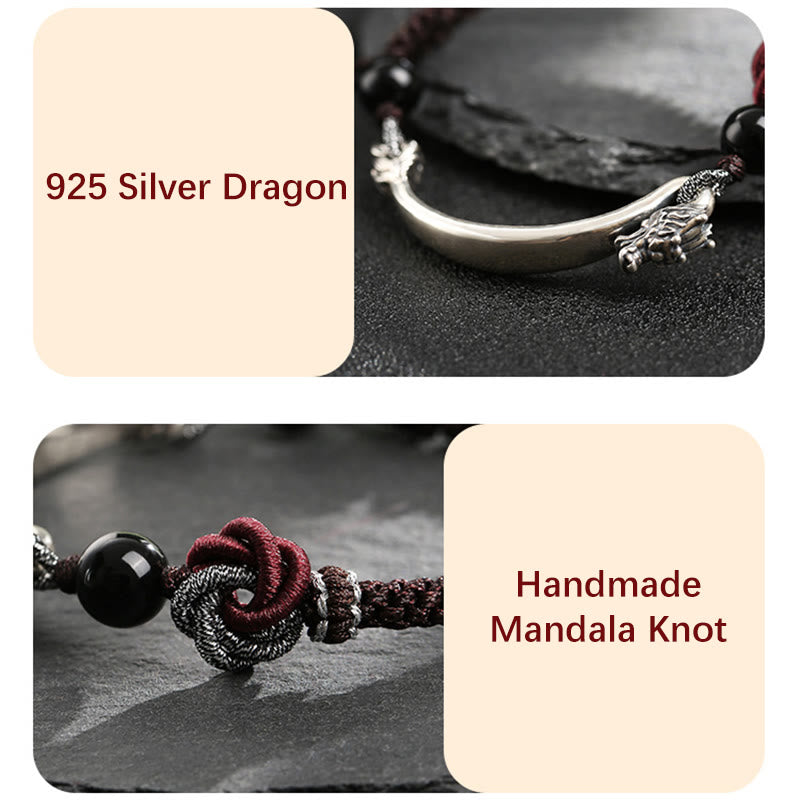Karma Stone 925 Sterling Silver Handwoven Chinese Dragon Bracelet Spiritual Bracelets