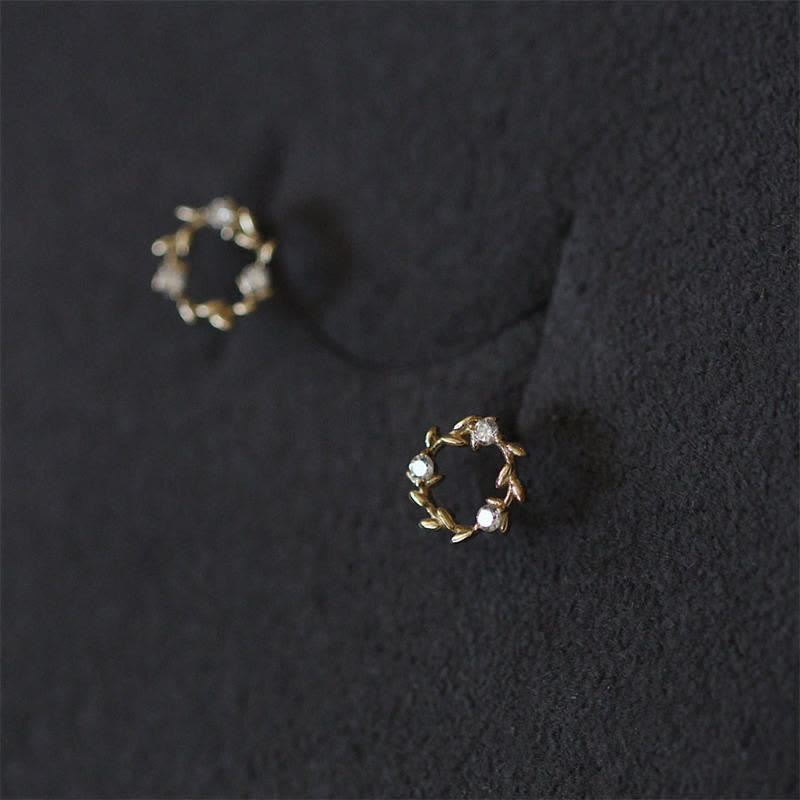 Karma Stone 925 Sterling Silver Posts Copper Metal Tiny Wreath Stud Blessing Flower Earrings