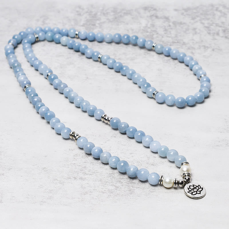 Karma Stone 108 Mala Beads Aquamarine Healing Bracelet Necklace