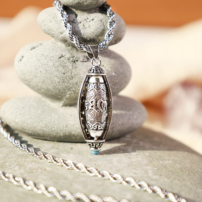 Karma Stone Tibet Om Mani Padme Hum Protection Necklace Rotatable Pendant