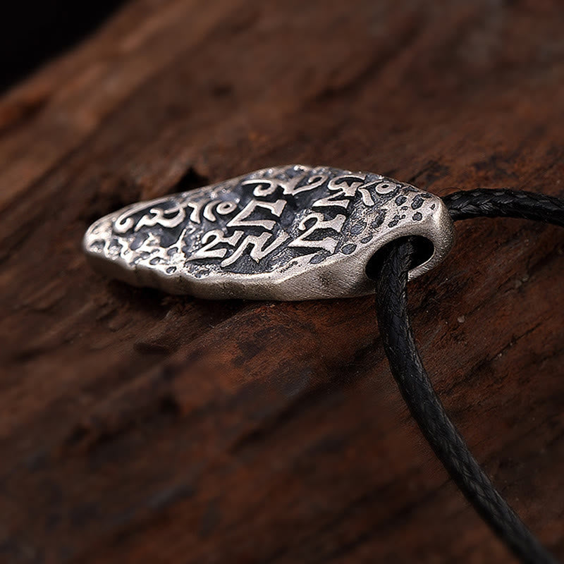 Karma Stone Tibetan 925 Sterling Silver Om Mani Padme Hum Dorje Vajra Engraved Strength Necklace Pendant