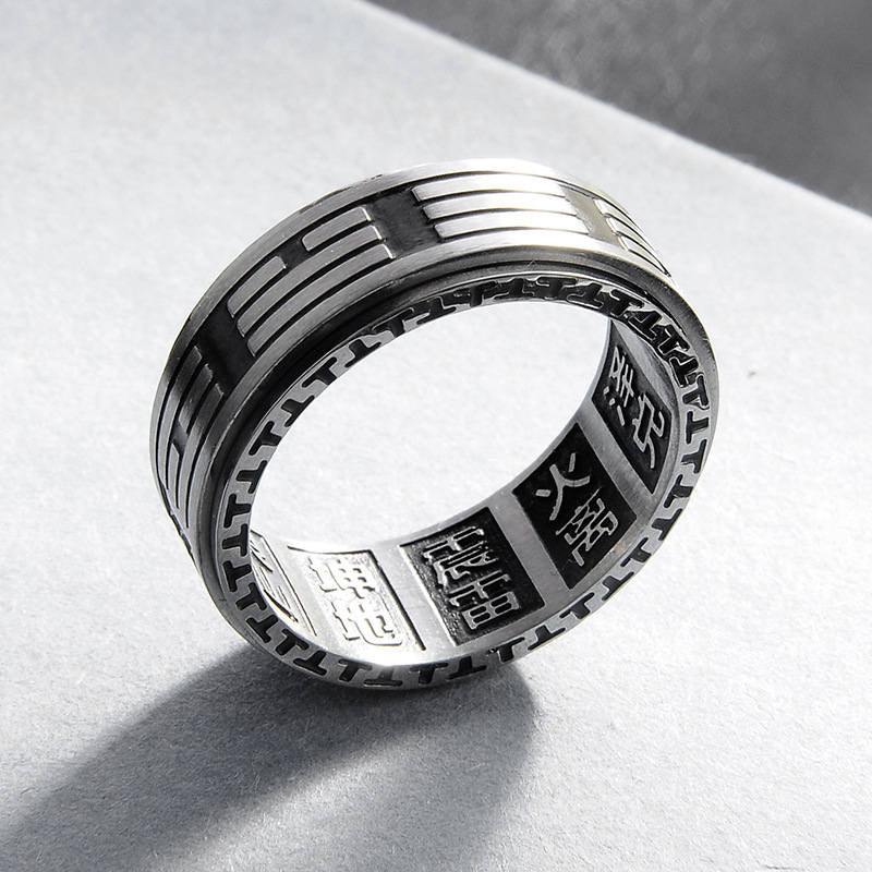 Karma Stone Bagua Yin Yang Titanium Steel Balance Rotatable Ring