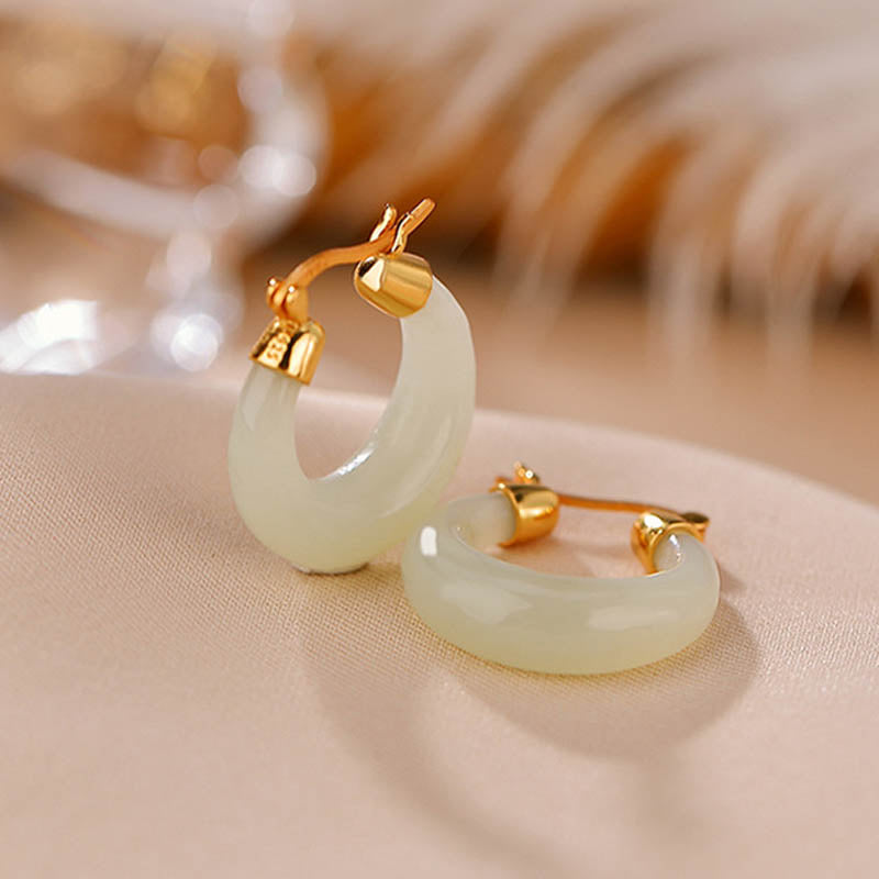 Karma Stone Round Jade Cyan Jade Prosperity Luck Drop Earrings