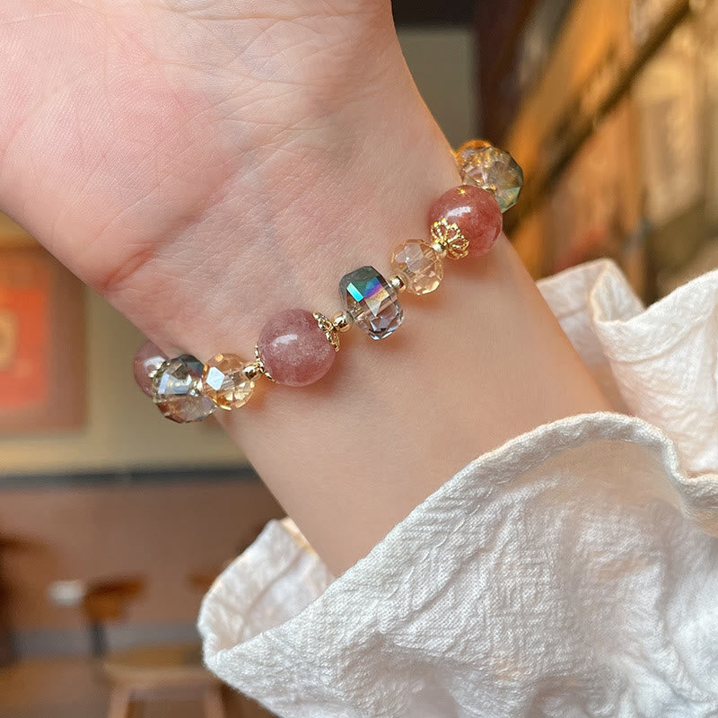 Karma Stone Natural Strawberry Quartz Colorful Crystal Positive Bracelet