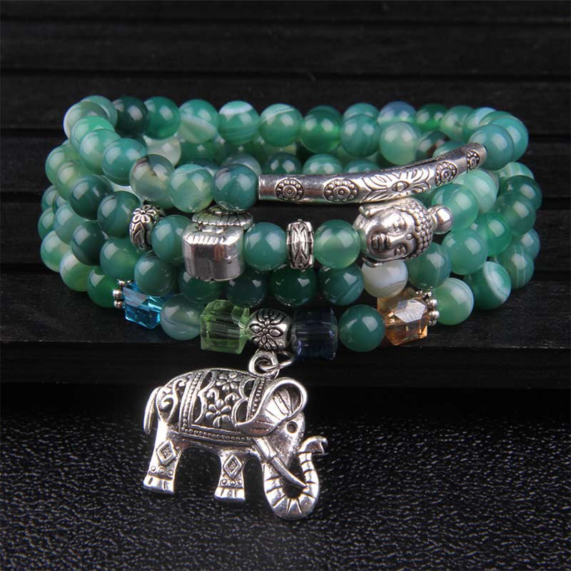 Karma Stone Natural Agate Elephant Buddha Hope Bracelet