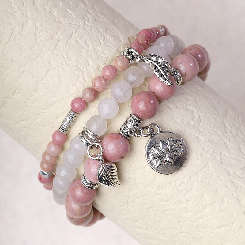 Karma Stone 3PCS Natural Quartz Crystal Beaded Healing Energy Lotus Bracelet