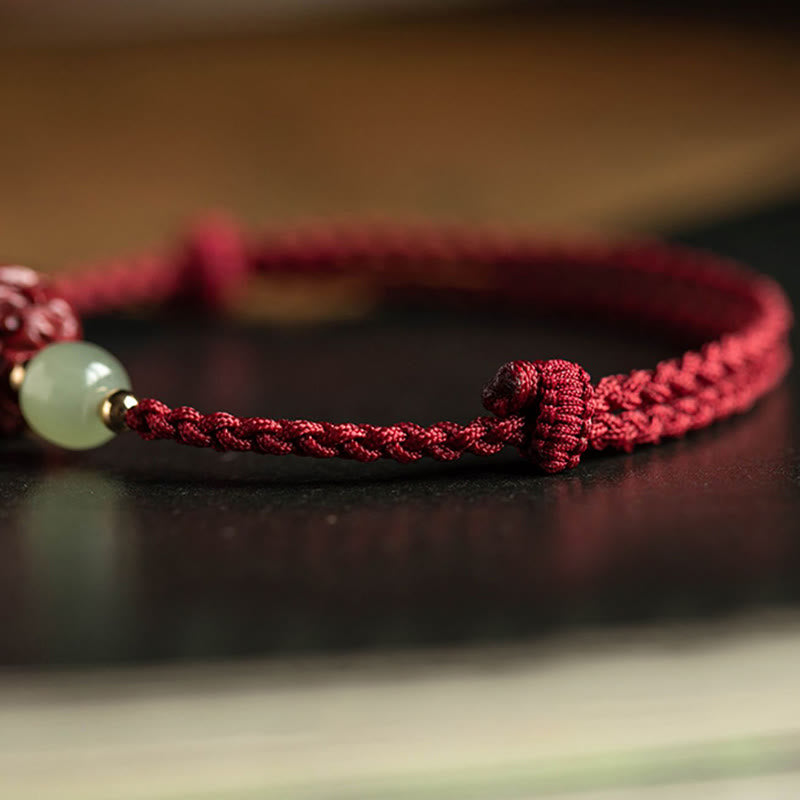 Karma Stone Natural Cinnabar Chinese Zodiac Hetian Jade Fu Character Luck Rope Bracelet