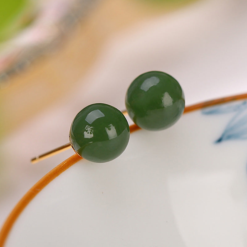 Karma Stone 925 Sterling Silver Round Cyan Jade Healing Calm Stud Earrings