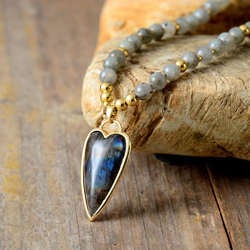 Karma Stone Labradorite Support Healing Beaded Necklace Pendant