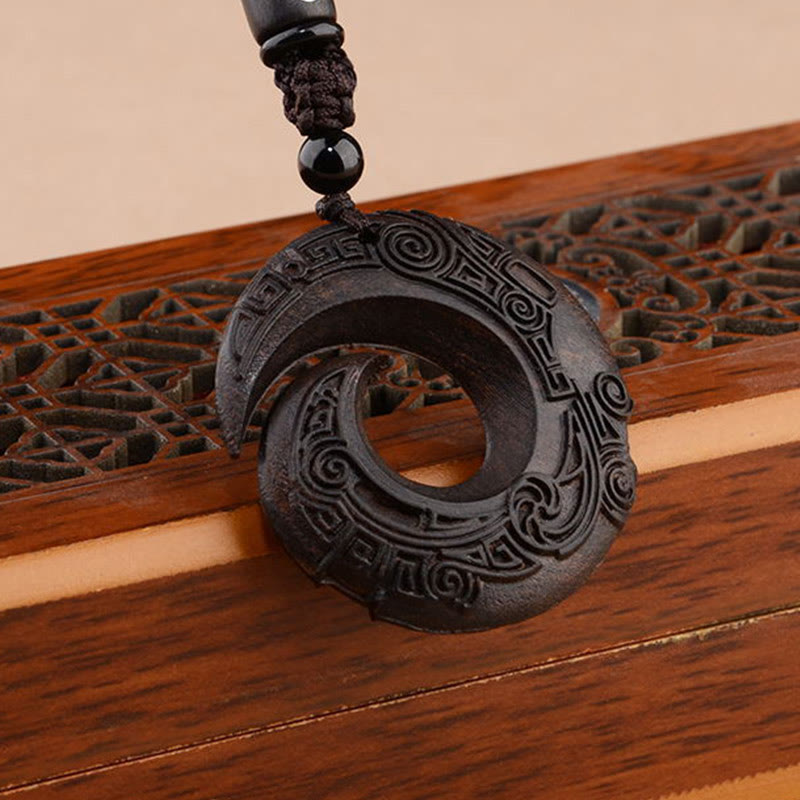 Karma Stone Small Leaf Red Sandalwood Ebony Wood One's Luck Improves Design Patern Protection Necklace Pendant
