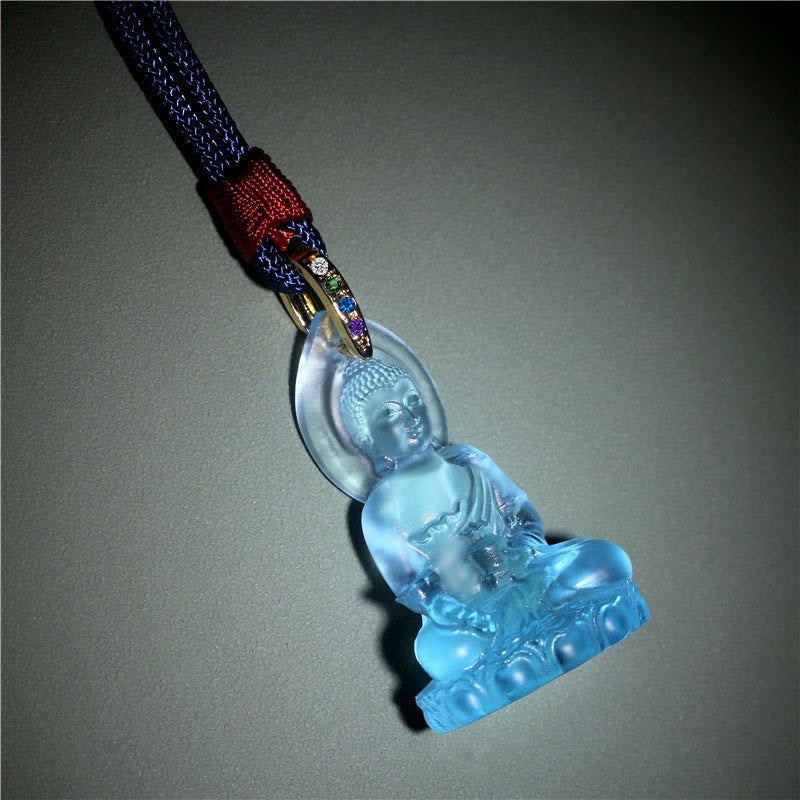 Karma Stone Blue Tathagata Buddha Medicine Buddha Liuli Crystal Serenity Amulet Necklace Pendant
