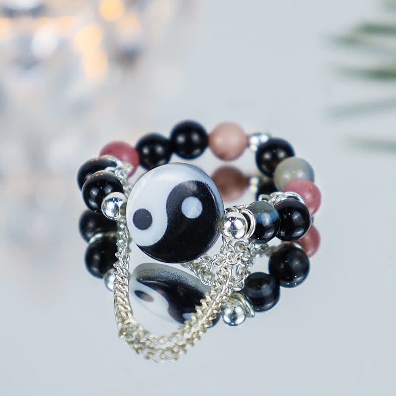 Karma Stone Yin Yang Symbol Balance Luck Ring