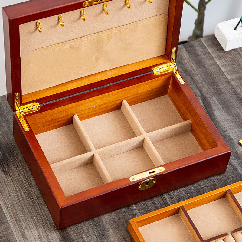 Karma Stone Vintage Wooden Jewelry Box Two-Layer Solid Wood Jewelry Storage Box