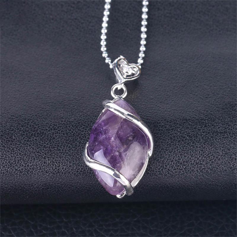 Karma Stone Marquise Pattern Natural Crystal Stone Charm Necklace Pendant
