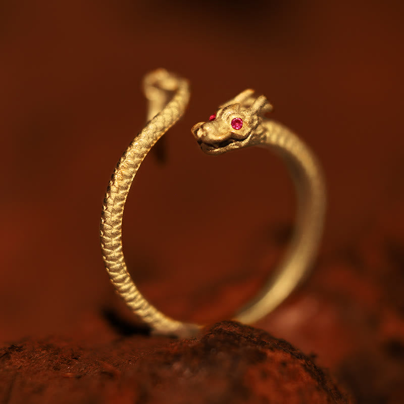 Karma Stone 925 Sterling Silver Vintage Year of the Dragon Luck Protection Strength Adjustable Ring