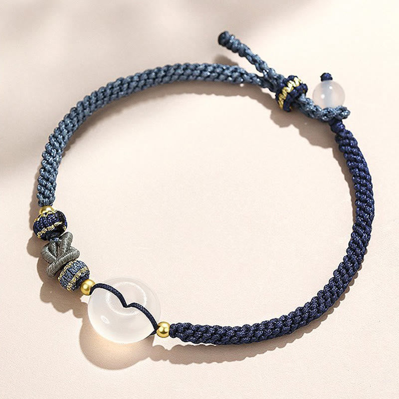 Karma Stone Handmade White Agate Peace Buckle Luck Happiness Protection Weave String Bracelet