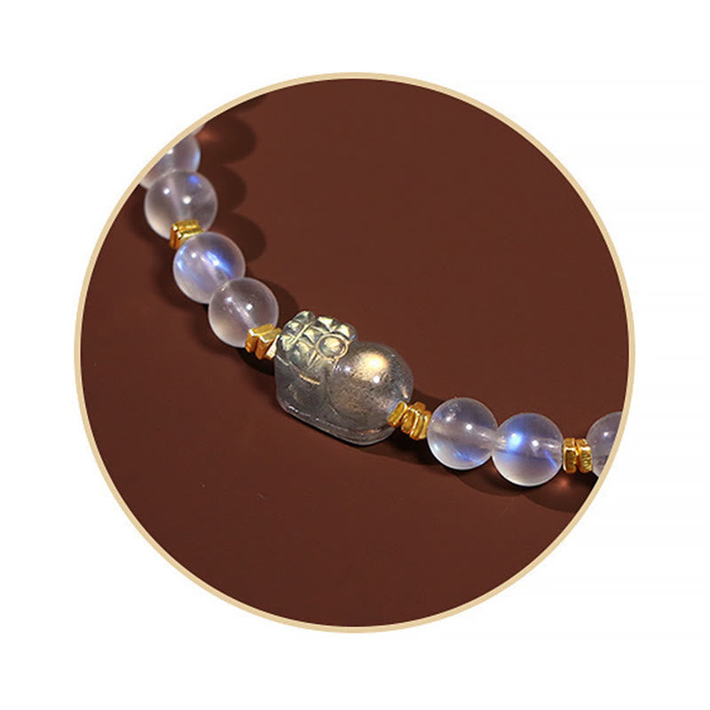 Karma Stone 925 Sterling Silver Plated Gold Natural Moonstone PiXiu Healing Bracelet