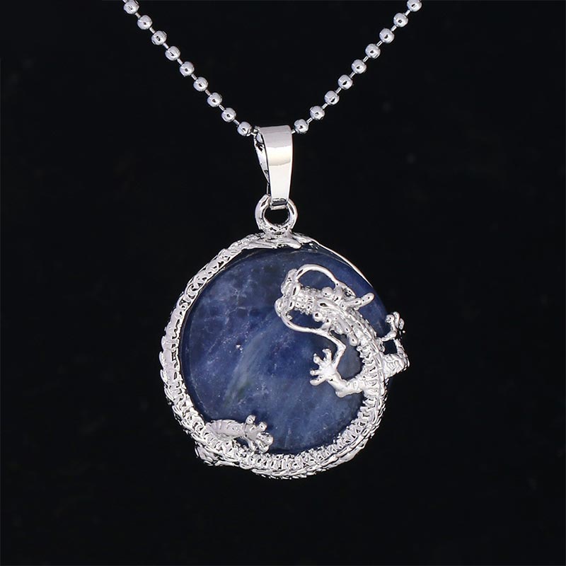 Karma Stone Chinese Dragon Natural Quartz Crystal Healing Energy Necklace Pendant