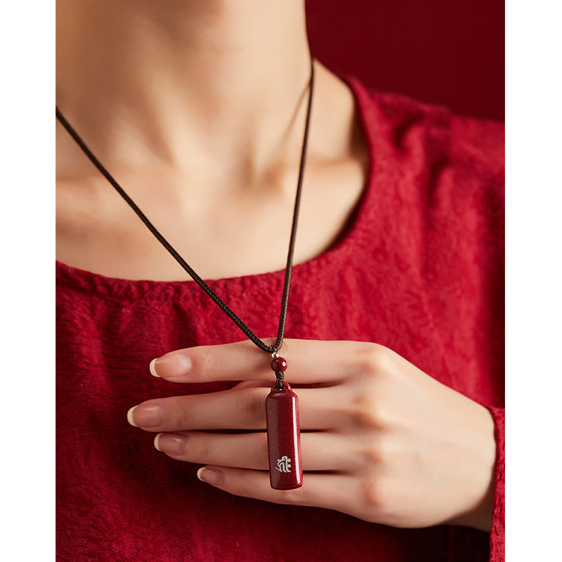 Karma Stone Chinese Zodiac Natal Buddha Cinnabar Amulet Protection String Necklace Pendant