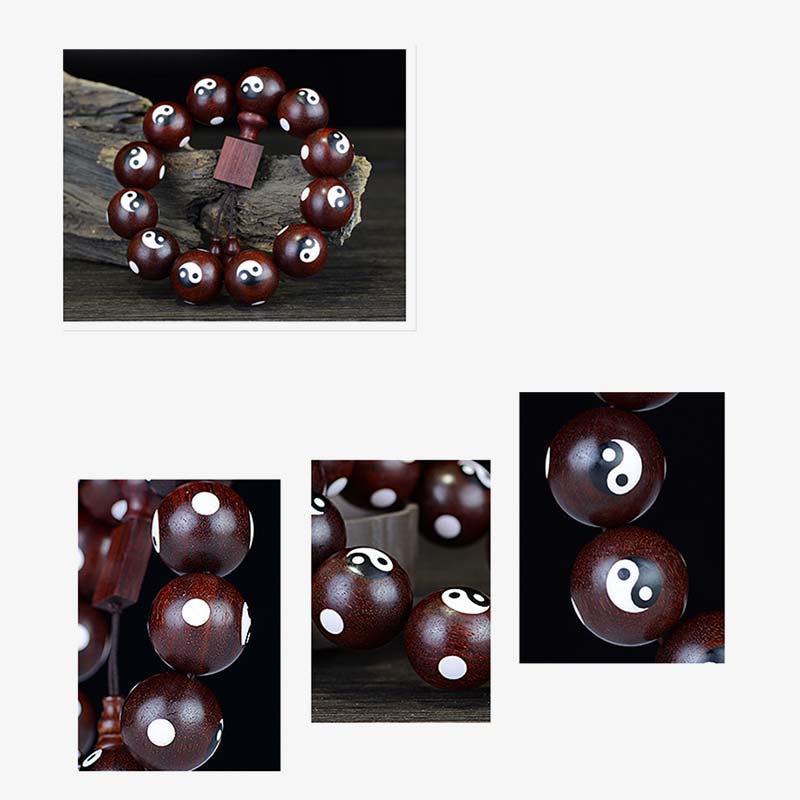 Karma Stone Small Leaf Red Sandalwood Yin Yang Protection Bracelet