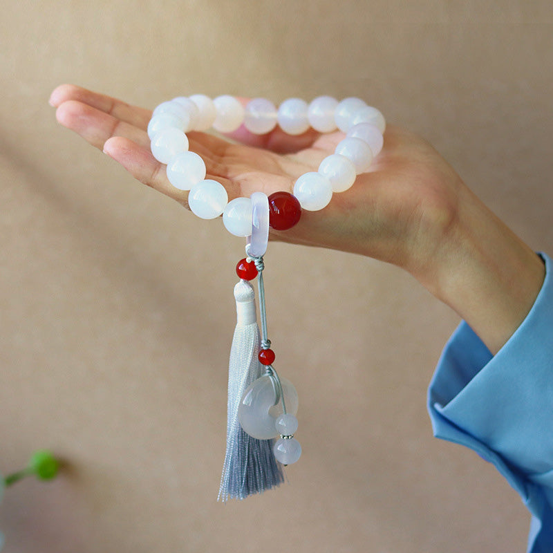 Karma Stone White Agate Red Agate Luck Wrist Mala Tassels Pocket Mala Car Decoration