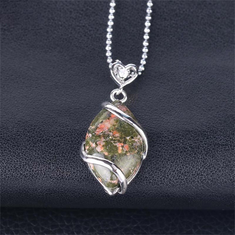 Karma Stone Marquise Pattern Natural Crystal Stone Charm Necklace Pendant