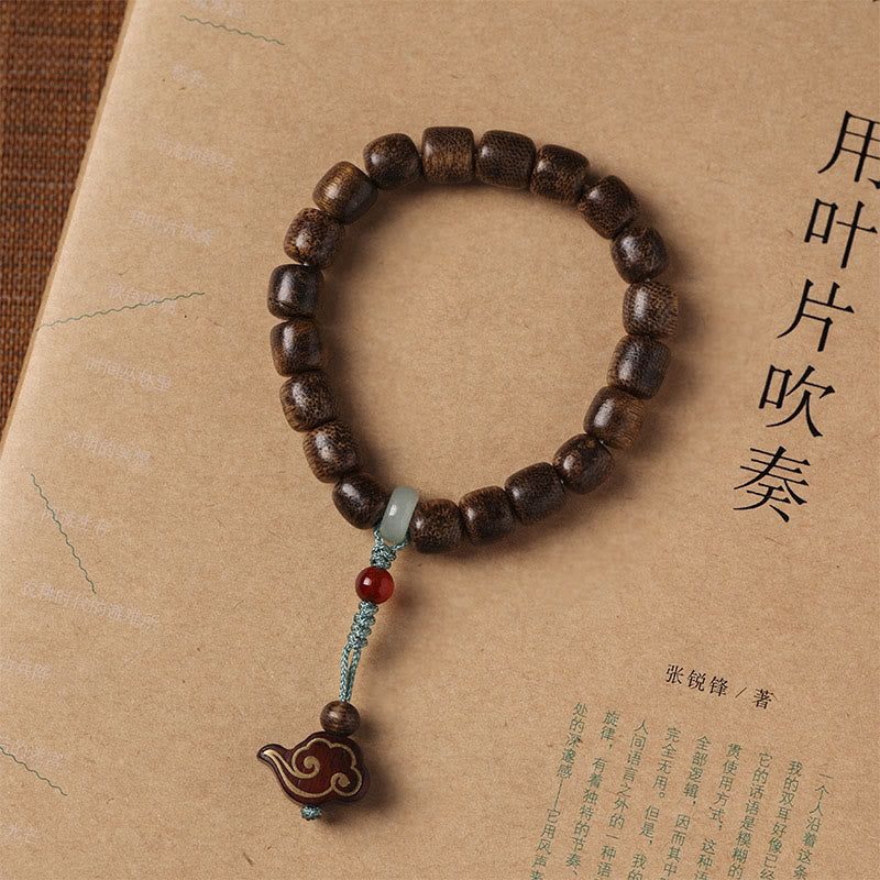 Karma Stone Agarwood Copper Coin Auspicious Cloud Calm Bracelet