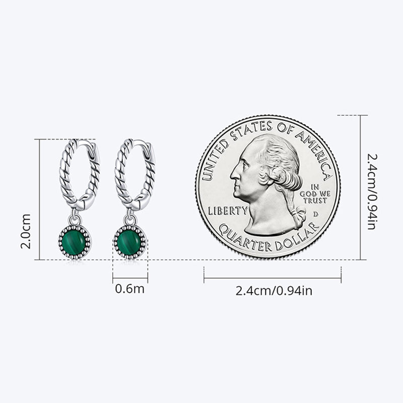 Karma Stone 925 Sterling Silver Round Malachite Anti-Anxiety Drop Earrings
