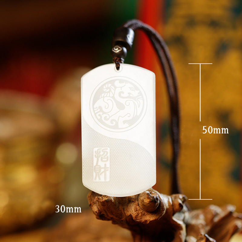 Karma Stone White Jade PiXiu Yin Yang Luck Protection Necklace Pendant