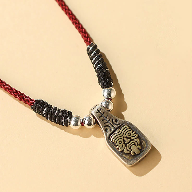 Karma Stone Tibetan 925 Sterling Silver Zakiram Goddess of Wealth Protection Rope Necklace Pendant