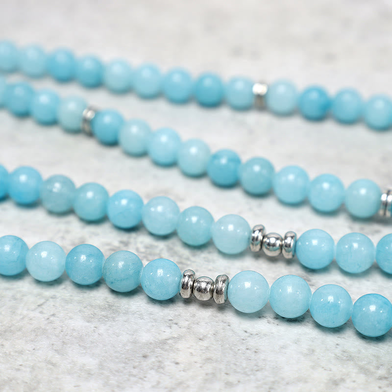 Karma Stone Natural Amazonite Stone Healing Lotus Mala Bracelet Necklace