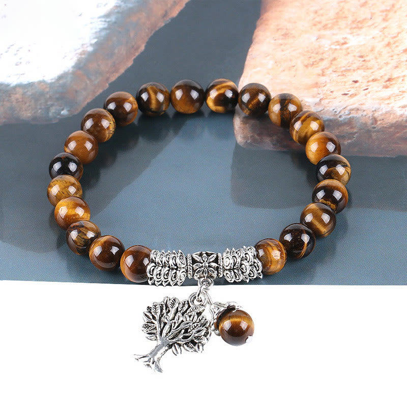 Karma Stone Natural Gemstone Tree of Life Lucky Charm Stretch Bracelet
