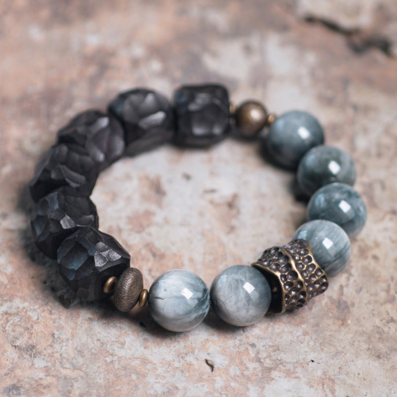 Karma Stone Eagle's Eye Stone Ebony Wood Copper Confidence Couple Bracelet