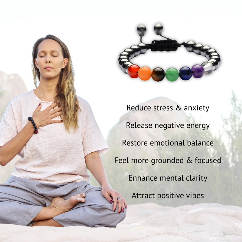 Karma Stone 7 Chakra Hematite Bracelet - Promote Wellness