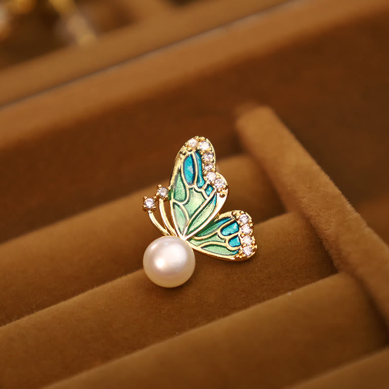 Karma Stone 925 Sterling Silver Posts 18K Gold Plated Copper Natural Pearl Butterfly Healing Stud Earrings