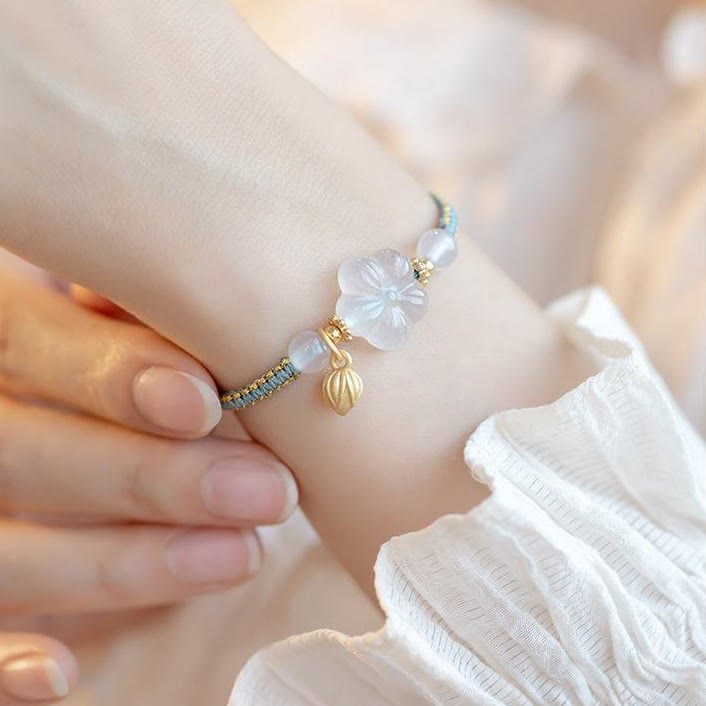Karma Stone Red Agate Jade Lotus Confidence Calm String Bracelet