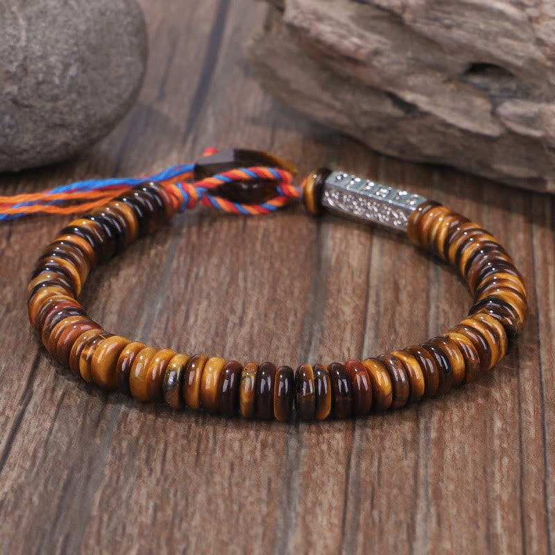 Karma Stone Tibetan Tiger Eye Om Mani Padme Hum Protection Power Bracelet