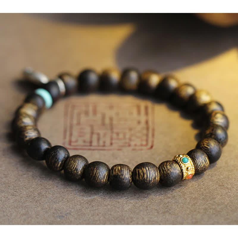 Karma Stone Vietnam Qinan Agarwood Turquoise Balance Strength Bracelet