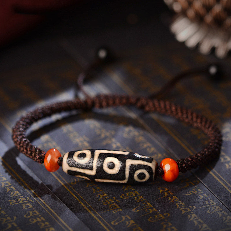 Karma Stone Tibetan Nine-Eye Dzi Bead Prosperity String Bracelet