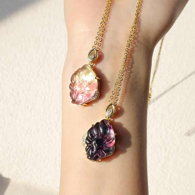 Karma Stone Natural Colorful Fluorite Nine Tailed Fox Protection Necklace Pendant