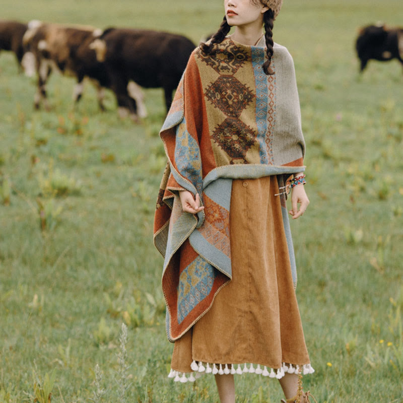 Karma Stone Tibetan Shawl Diamond Pattern Winter Warm Cloak Scarf